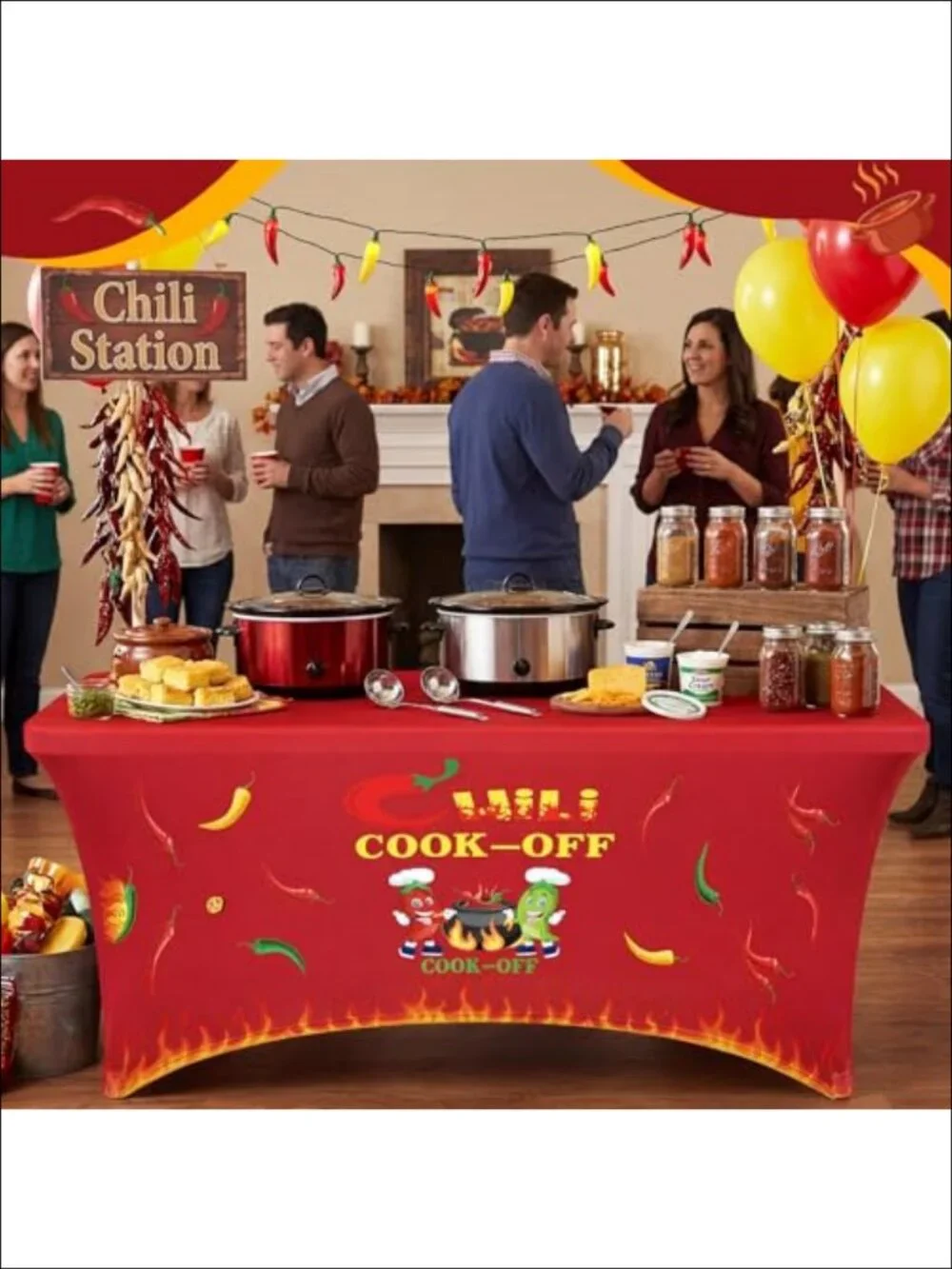 Chili Cook Off Spandex Tablecloth 6ft Elastic Edged Party Decor
